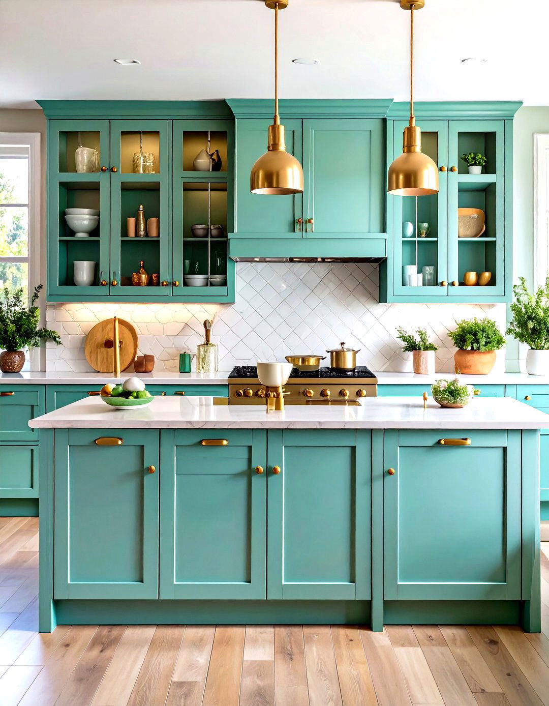 Mint Kitchen Decor with Herringbone Wood Flooring - 20 Mint Kitchen Decor Ideas