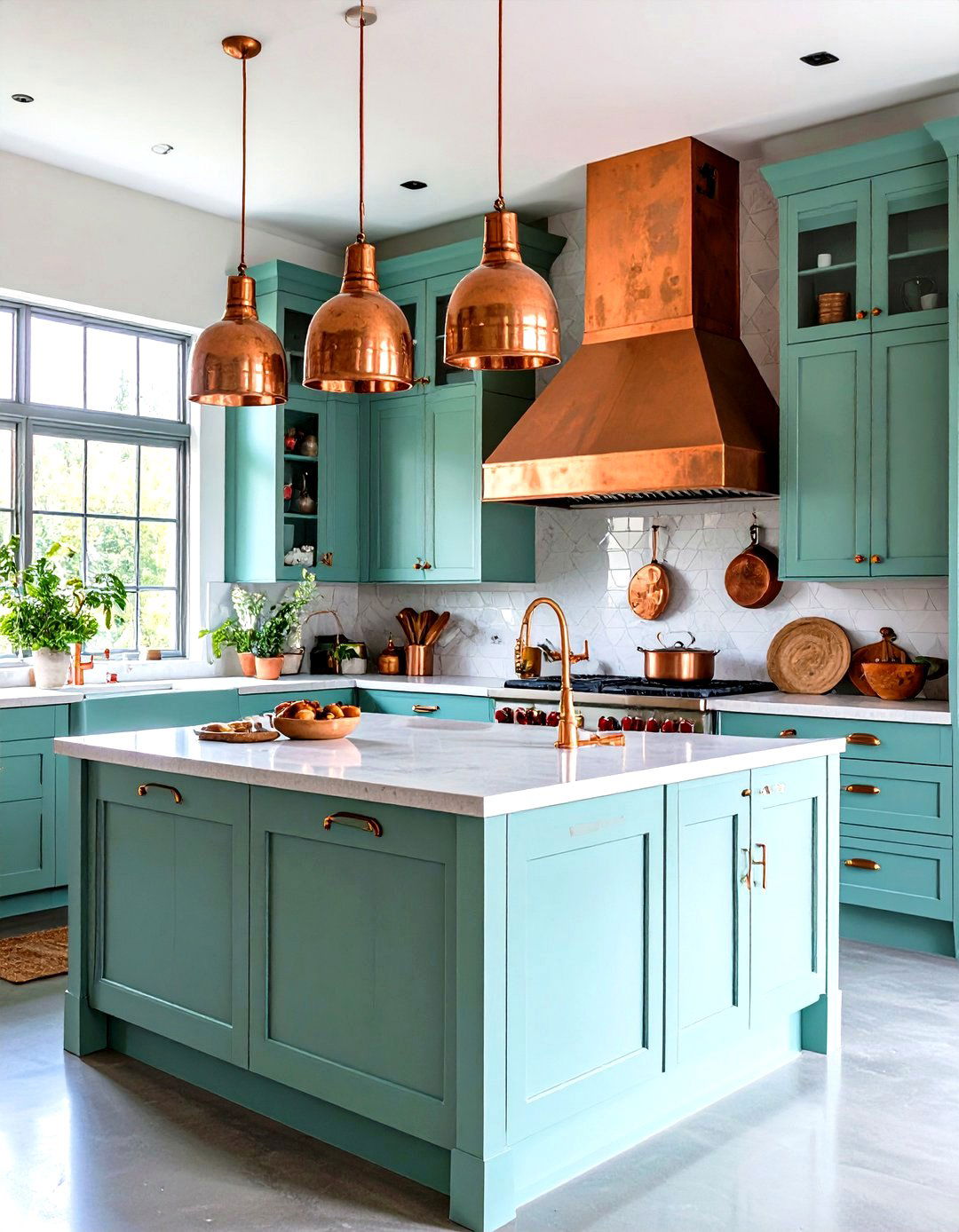Mint Kitchen Decor with Industrial Copper Accents - 20 Mint Kitchen Decor Ideas