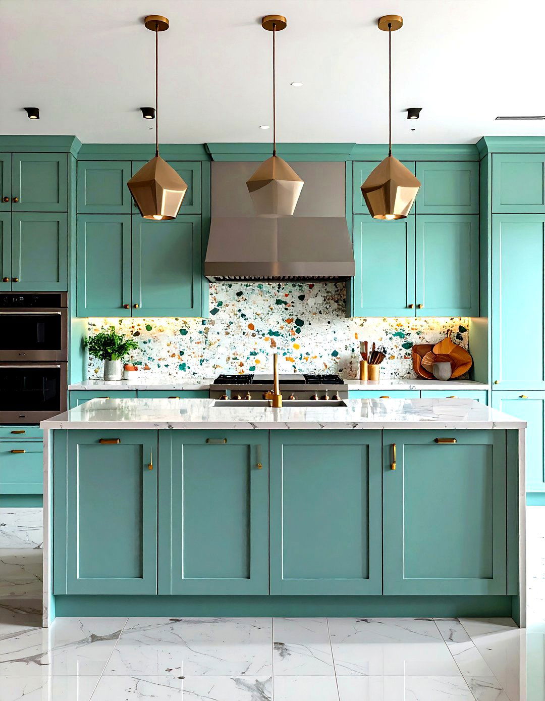 Mint Kitchen Decor with Terrazzo Backsplash and Modern Elements - 20 Mint Kitchen Decor Ideas