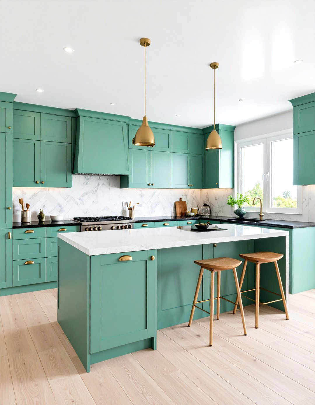 Mint Lightness in Compact Kitchens - 20 Green Kitchen Cabinets With Black Countertops