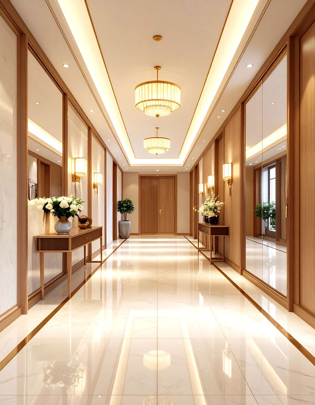 Mirror Boosted Hallway Lighting for Visual Space - 20 Hallway Lighting Ideas