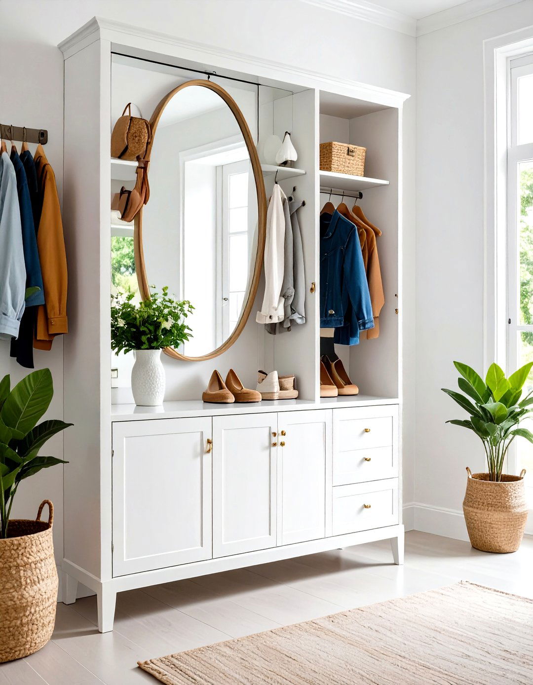 Mirror Cabinet with Secret Hallway Hooks - 20 Hallway Storage Ideas