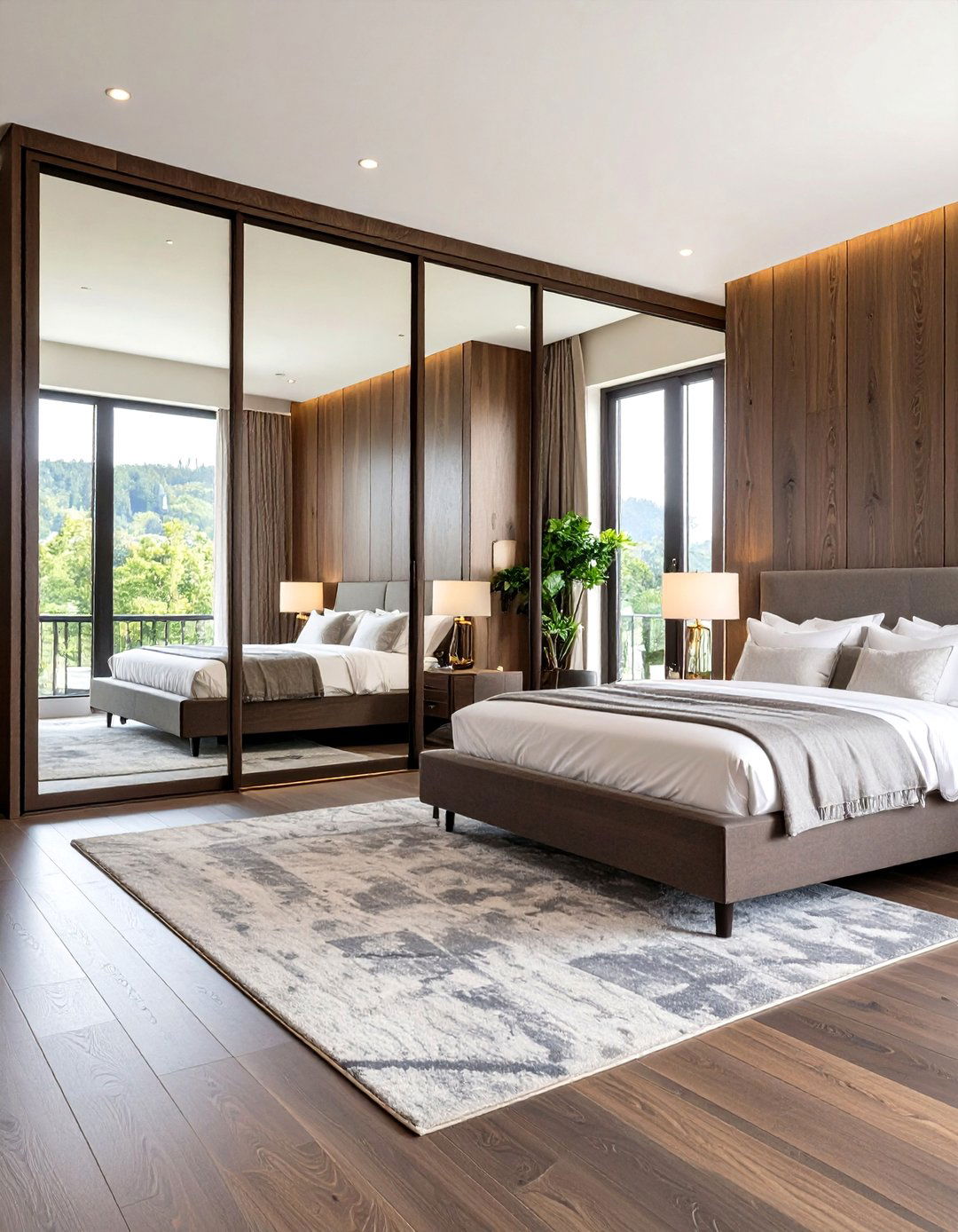 Mirror Magic Expands a Small Dark Wood Bedroom - 20 Dark Wood Bedroom Ideas