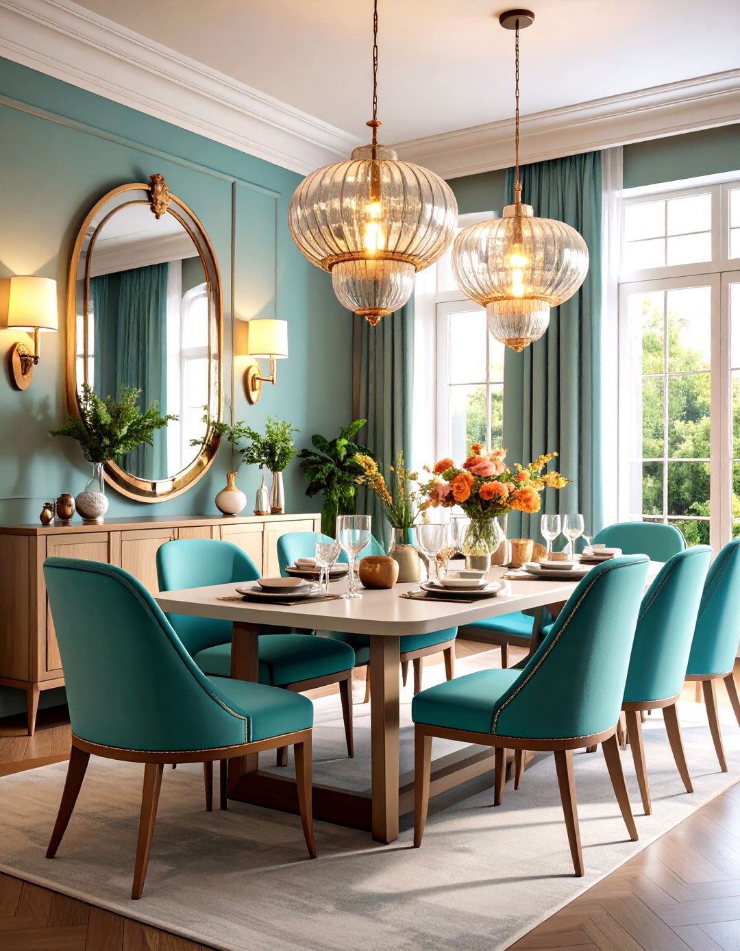 Mirror Paired with Sculptural Sconces - 20 Dining Room Mirror Ideas