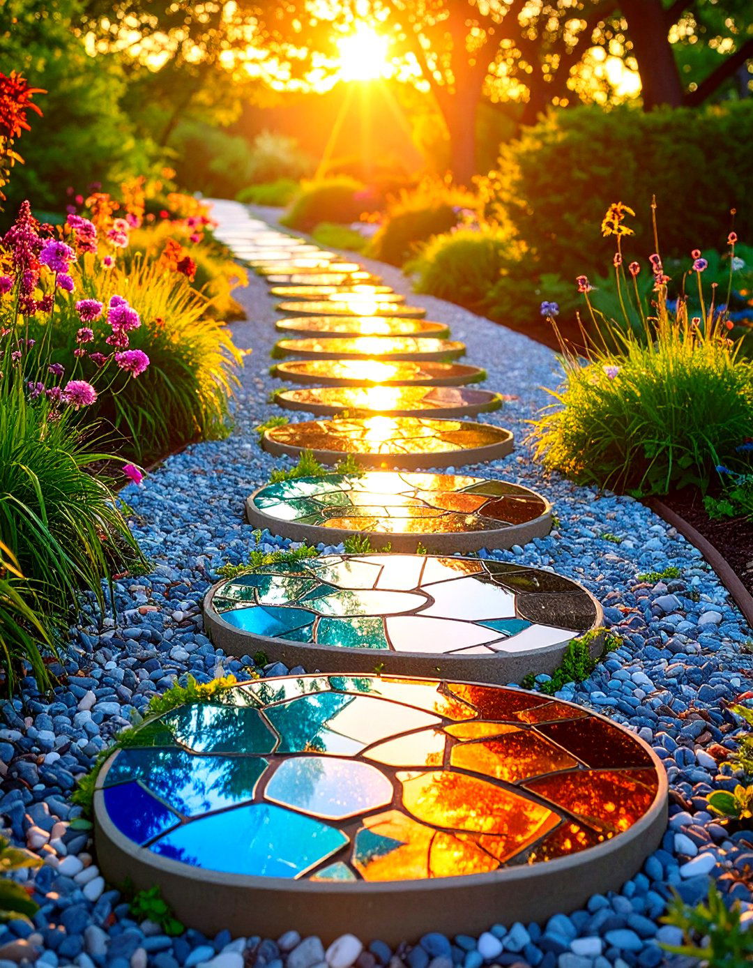 Mirror Tiled Stepping Stones Light the Way - 20 Garden Mirror Ideas