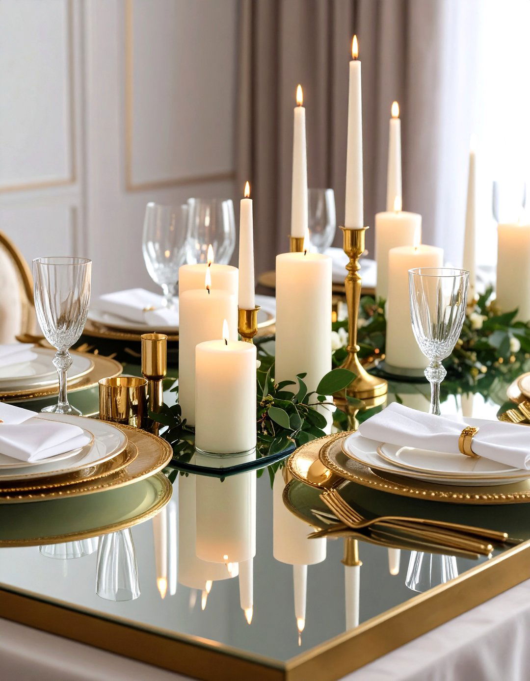 Mirror Top Tablescapes with Fine China - 20 Glamorous Wedding Ideas