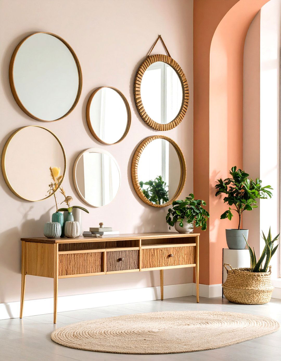 Mirror and Photo Wall Combination - 20 Photo Wall Ideas