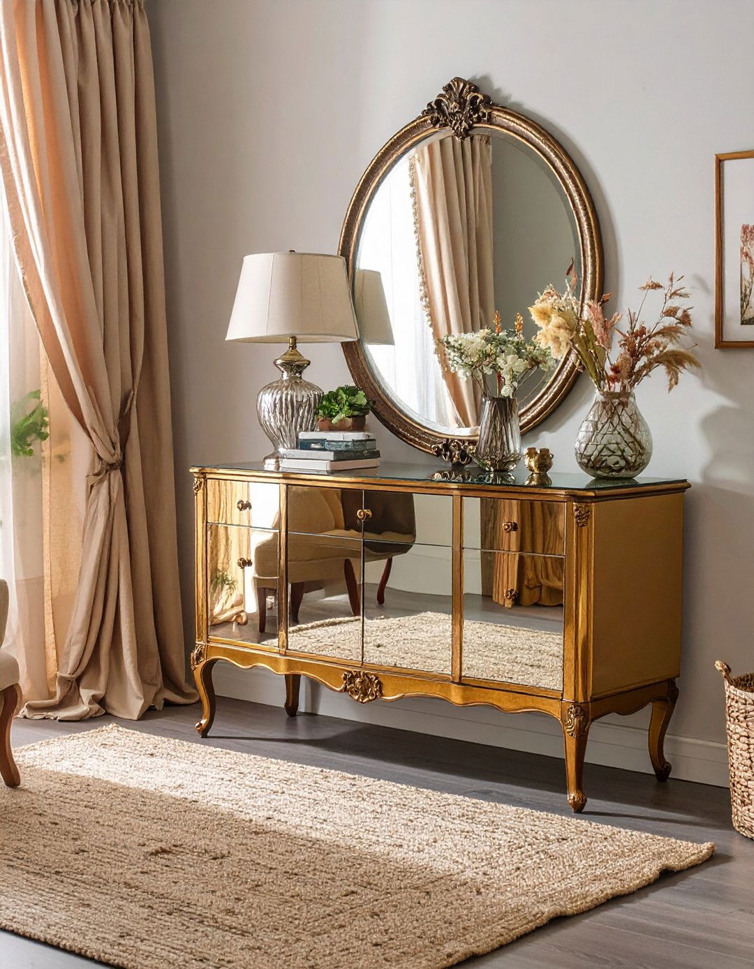 Mirrored Dining Room Furniture Accents - 20 Glam Dining Room Ideas