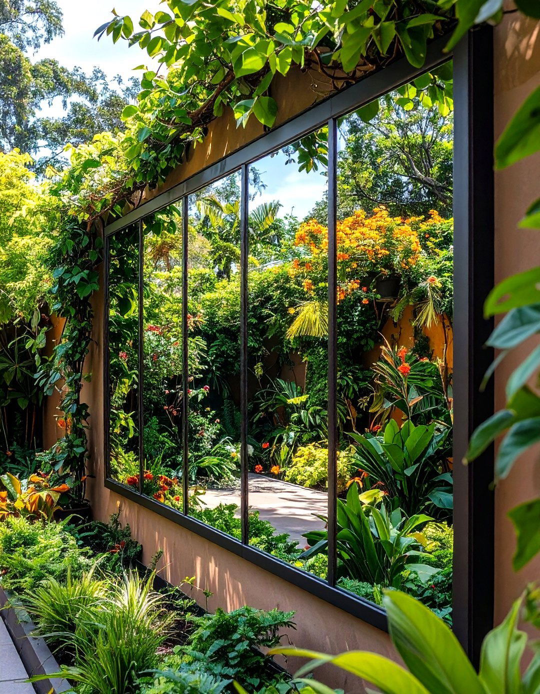 Mirrored Garden Wall for Spatial Illusion - 20 Garden Wall Ideas