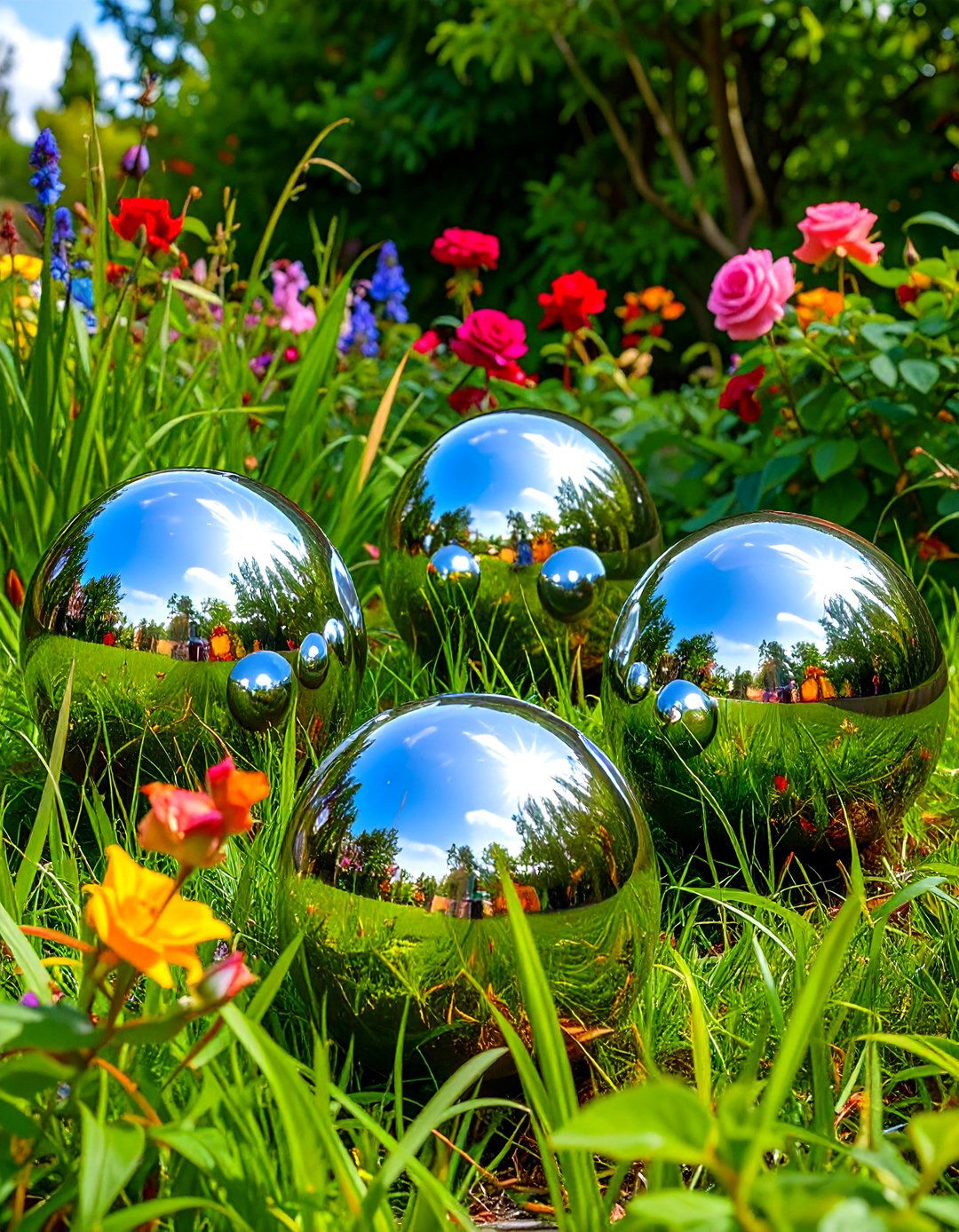 Mirrored Gazing Balls Scatter Sparkle Among Beds - 20 Garden Mirror Ideas