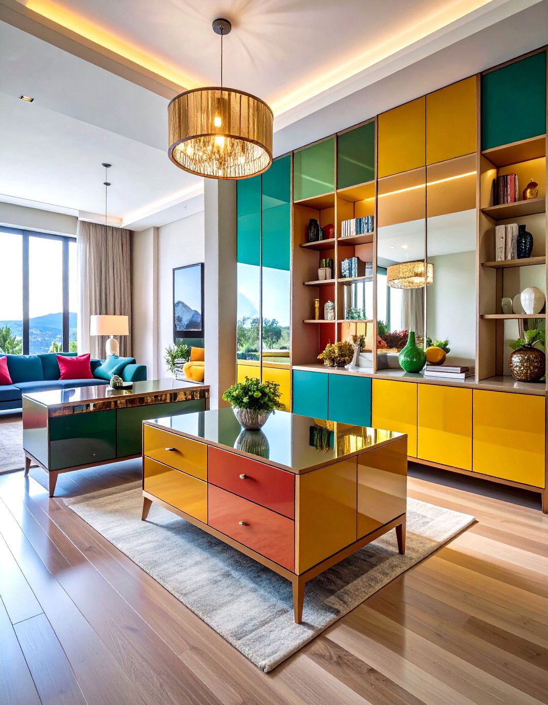 Mirrored or High Gloss Storage Pieces - 20 Glam Living Room Ideas