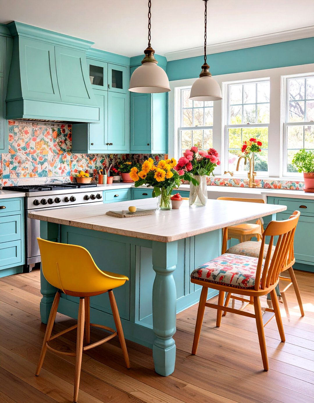 Mismatched Seating Creates a Conversation Ready Kitchen - 20 Eclectic Kitchen Ideas