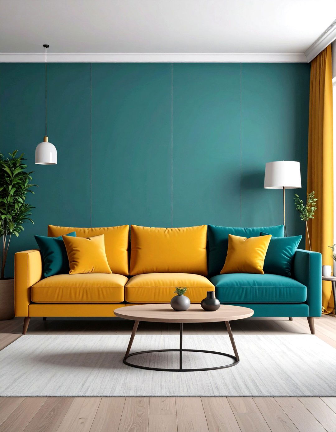 Mismatched Sofas in Bold Color Blocking Style - 20 Mismatched Sofas in Living Room Ideas