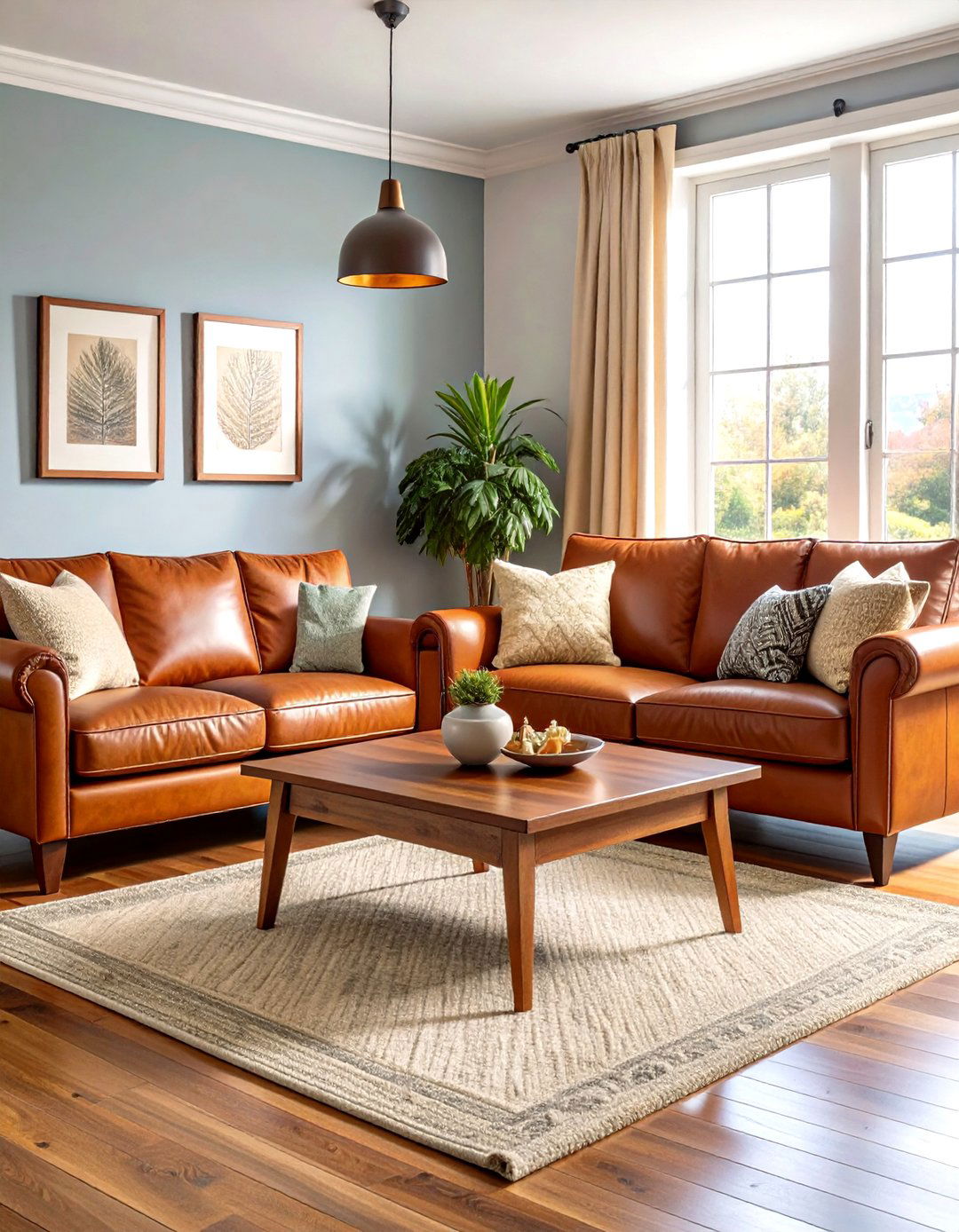 Mismatched Sofas with Leather and Fabric Mix - 20 Mismatched Sofas in Living Room Ideas