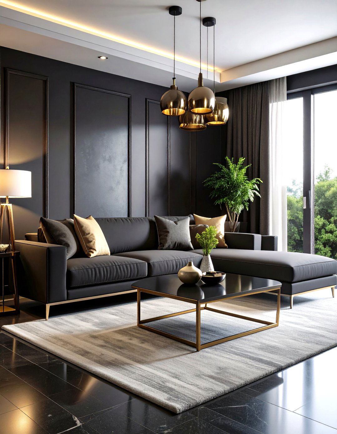 Mix Finishes for Living Room Depth - 20 Dark Living Room Ideas