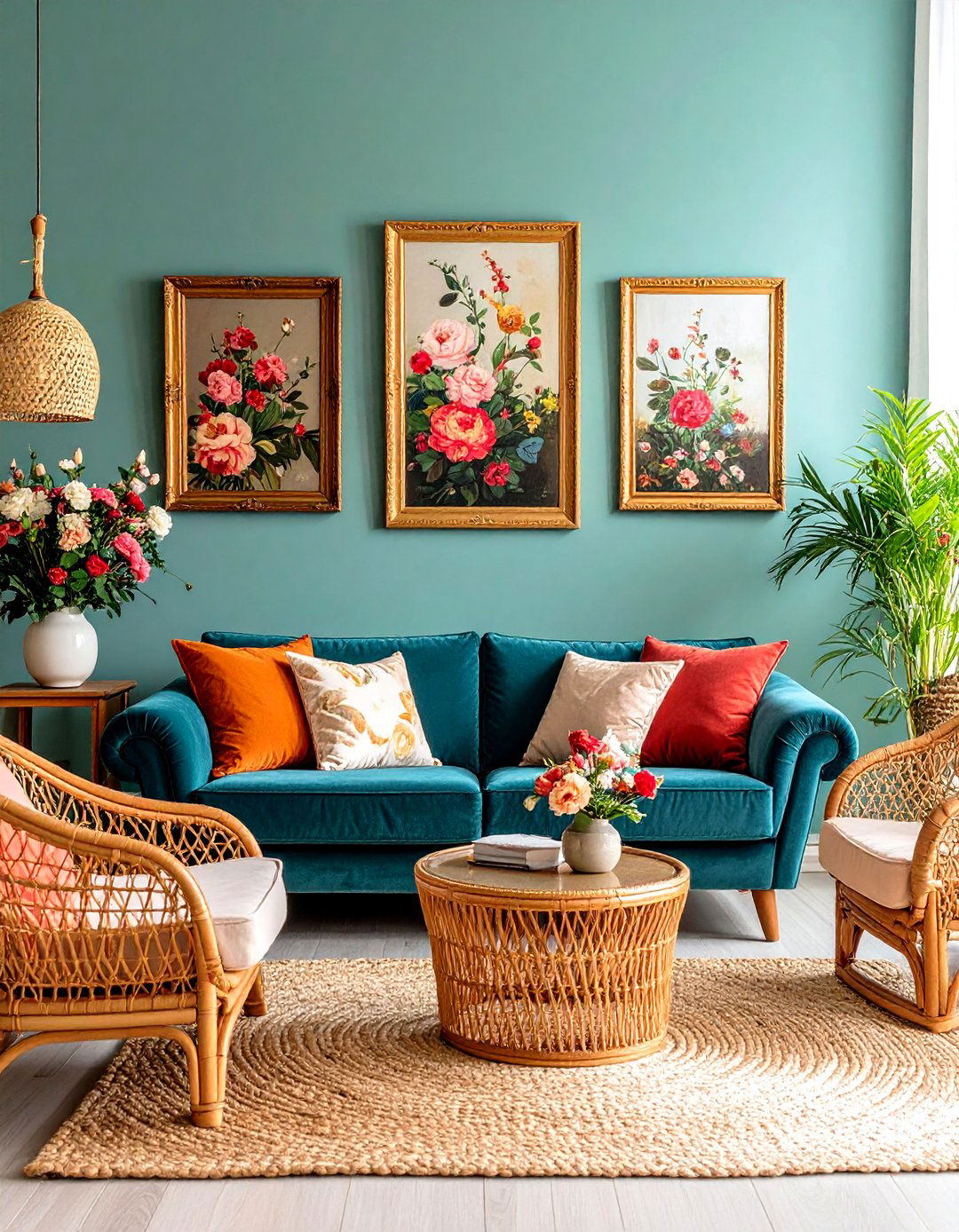 Mix Floral Wallpaper and Retro Furnishings - 20 Vintage Living Room Ideas