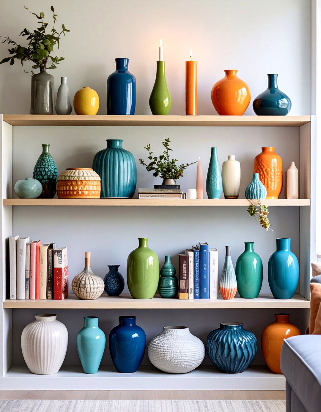 Mix Heights and Shapes for Visual Rhythm - 20 Shelf Decor Ideas