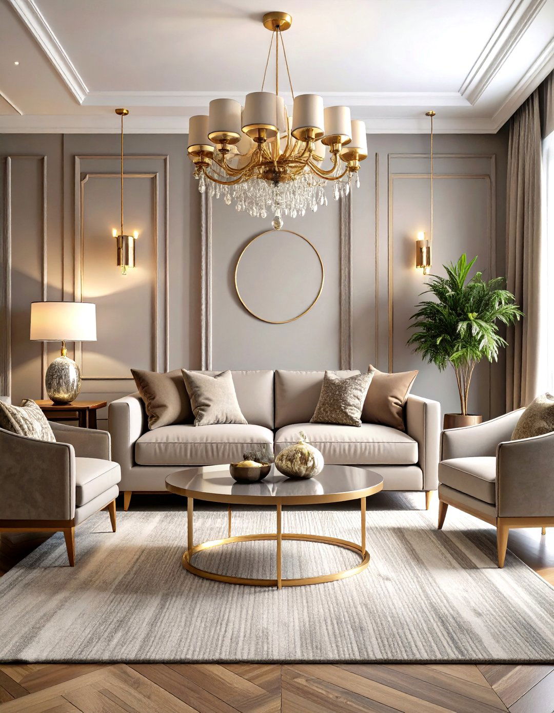 Mix MetalsThink Greige and Gold - 20 Greige Living Room Ideas