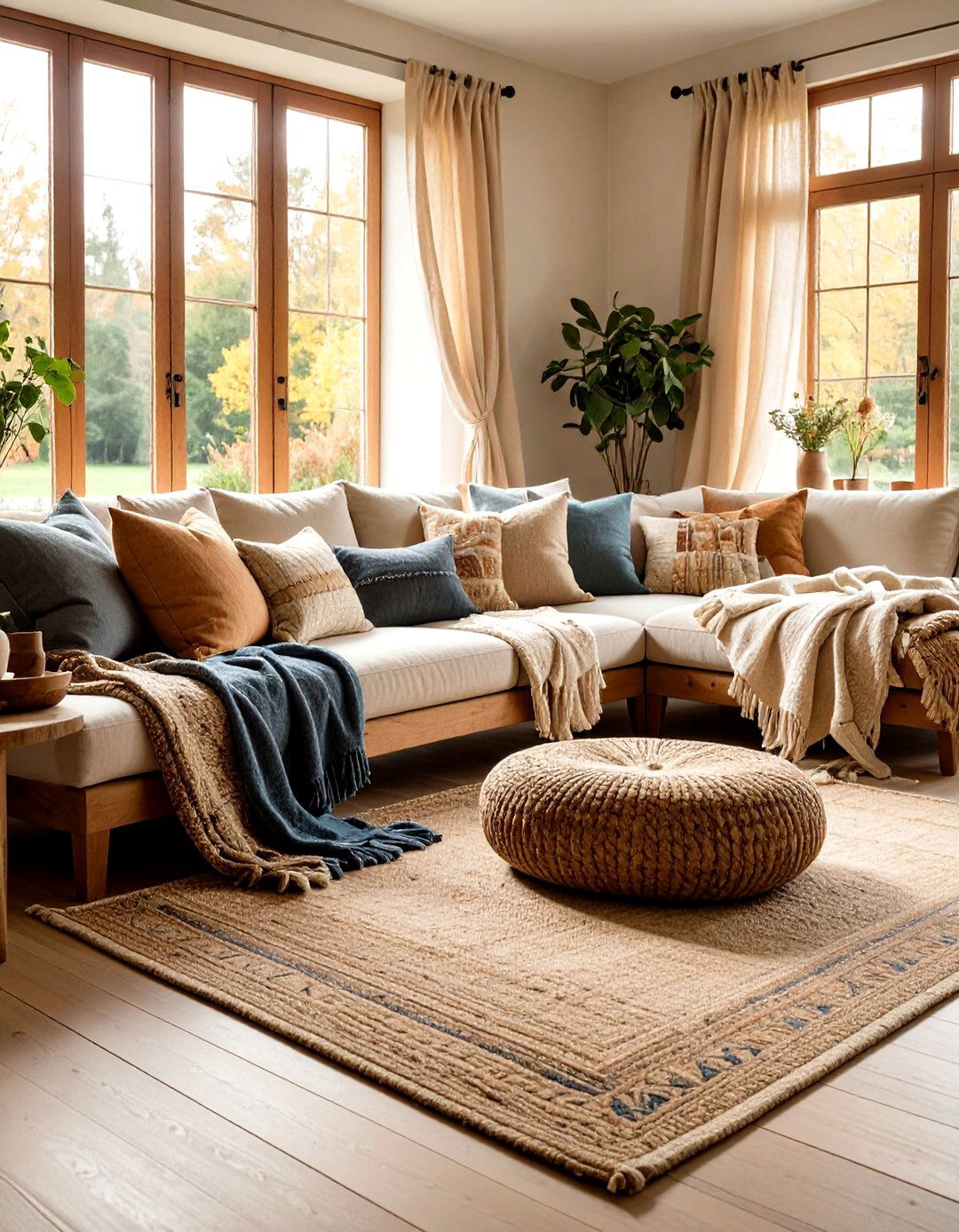 Mix Natural Textiles for Depth and Durability - 20 French Country Living Room Ideas