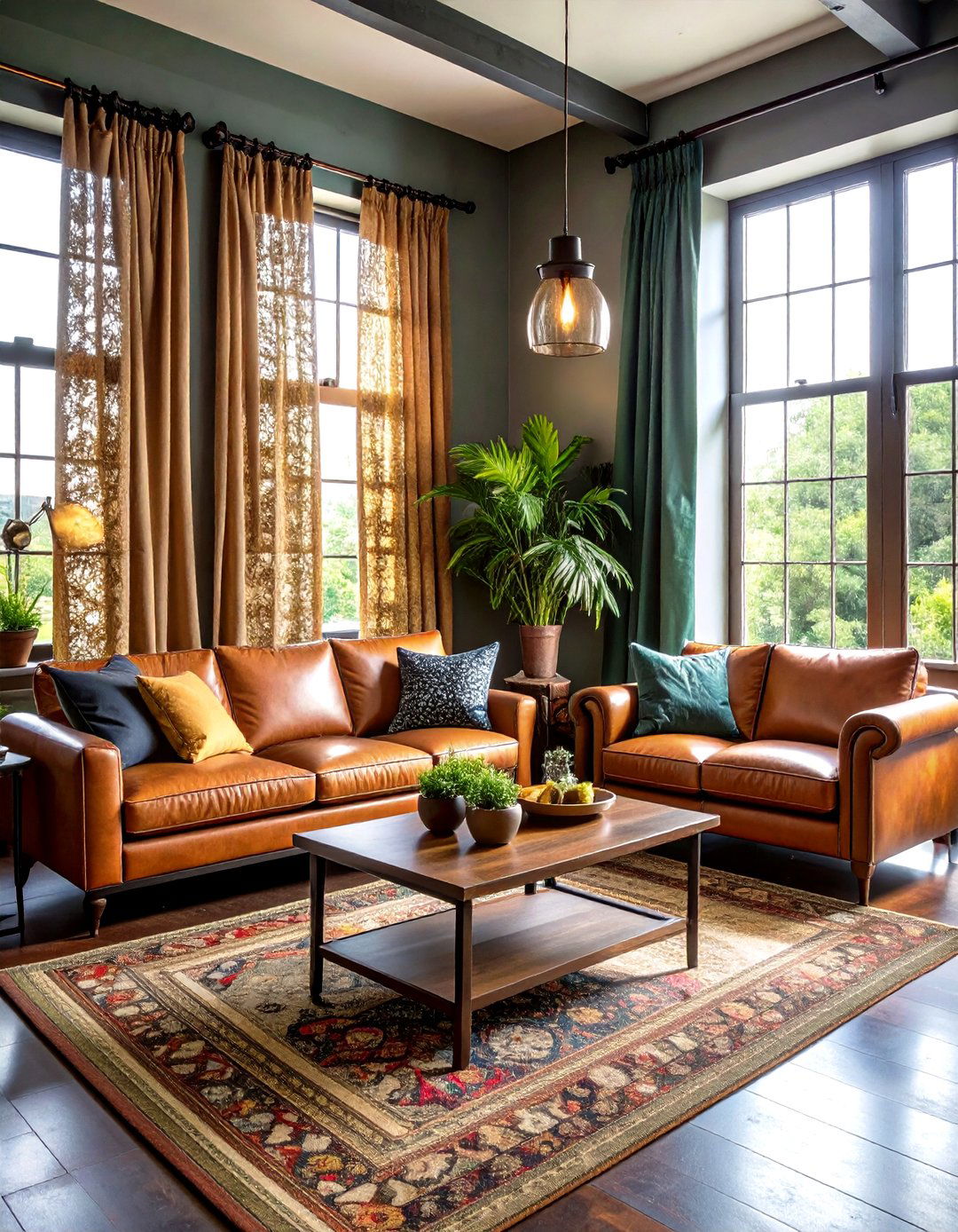 Mix Textural Contrasts with Lace Curtains - 20 Steampunk Living Room Ideas