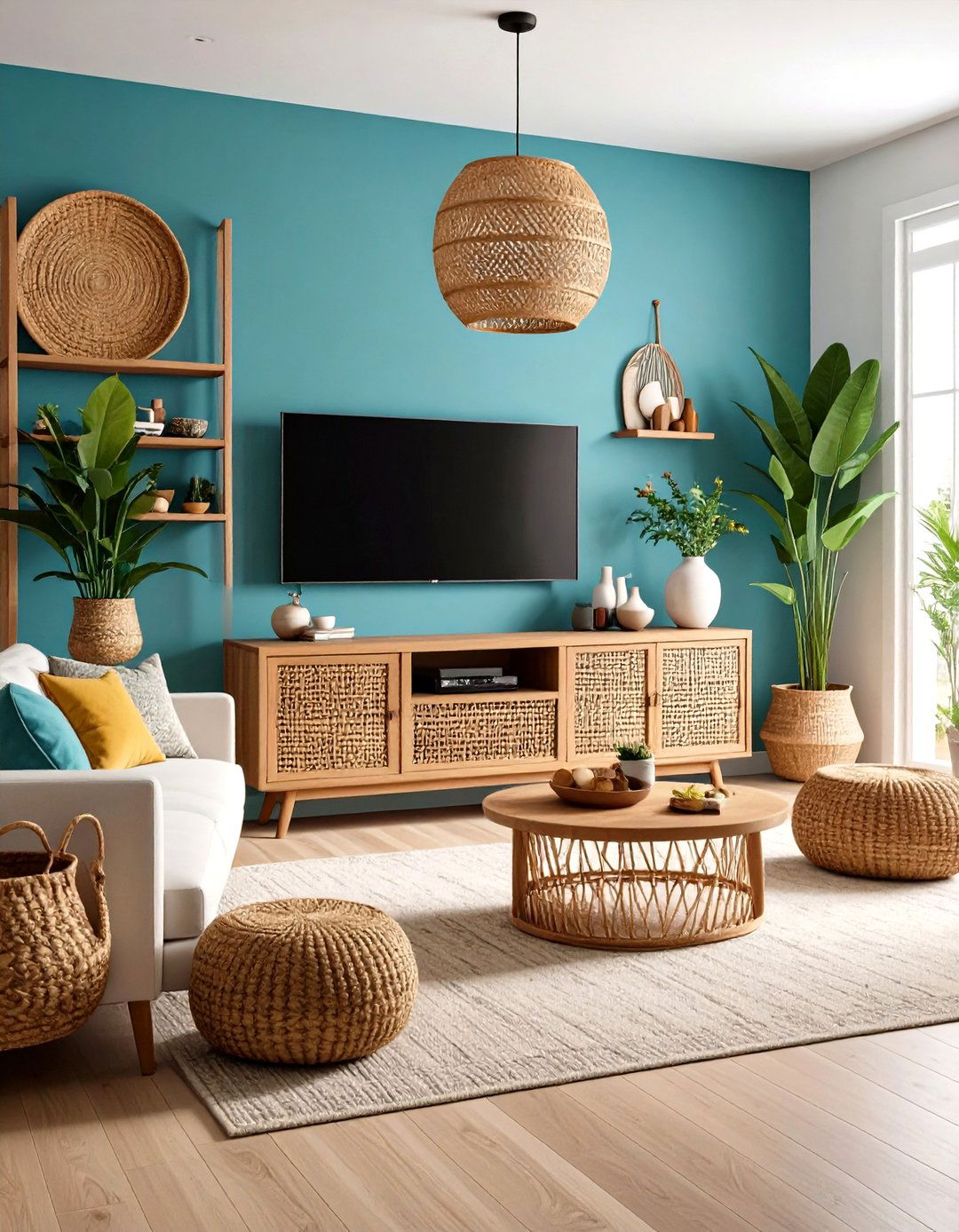Mix Textures with Baskets and Boxes - 20 Tv Console Decor Ideas