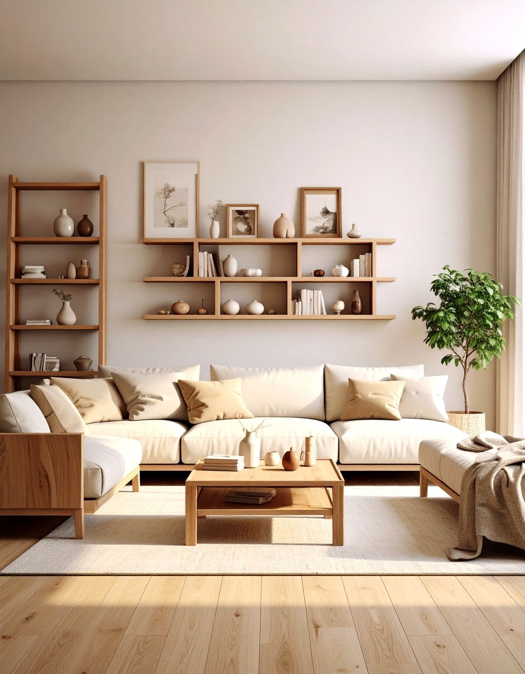 Mix Wood Tones Against Cream Walls for Natural Contrast - 20 Cream Living Room Ideas