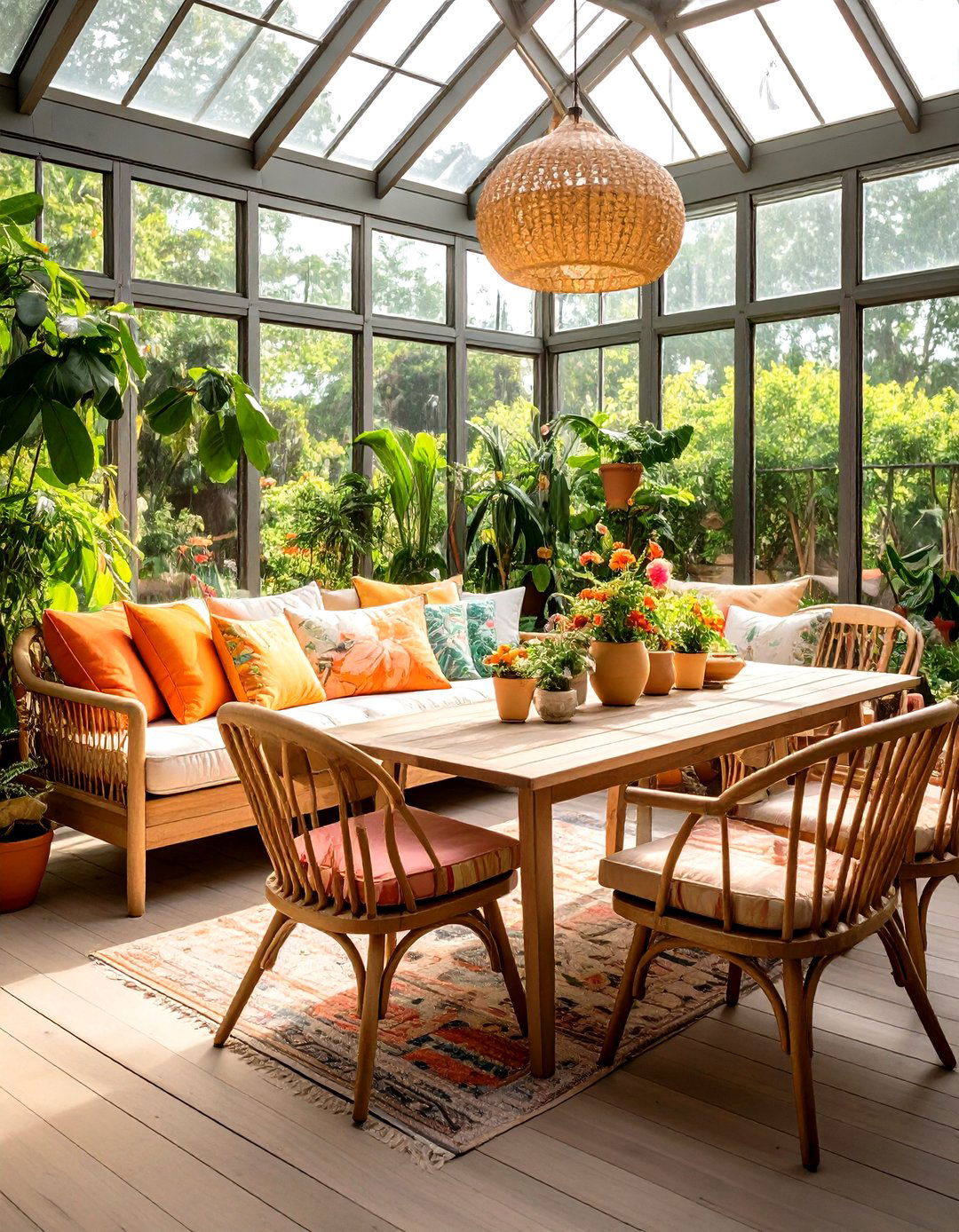 Mix and Match Seating in the Greenhouse Dining Room - 20 Greenhouse Dining Room Ideas
