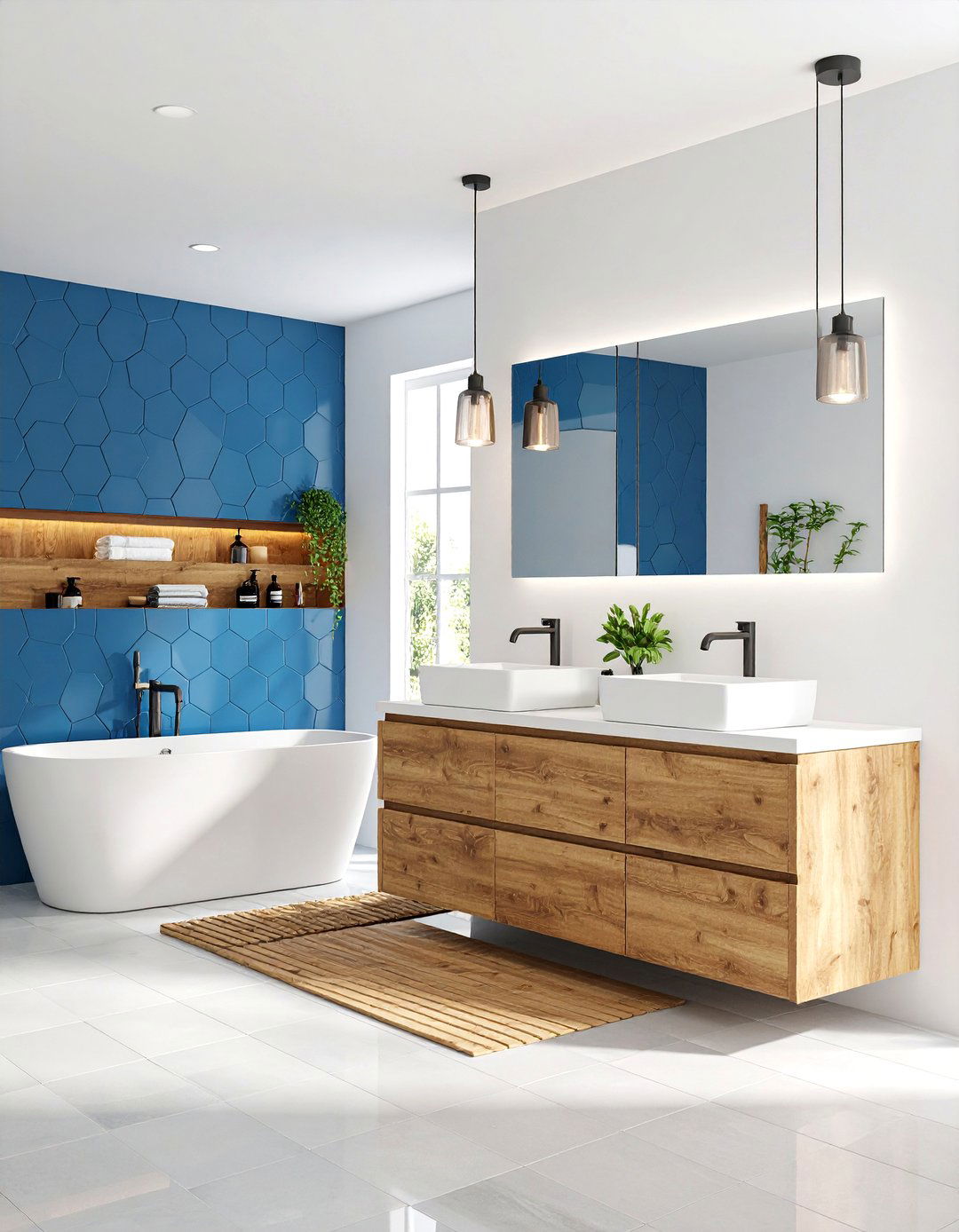 Mixed Blue Tile Patterns for Dynamic Compositions - 20 Blue Tile Bathroom Ideas
