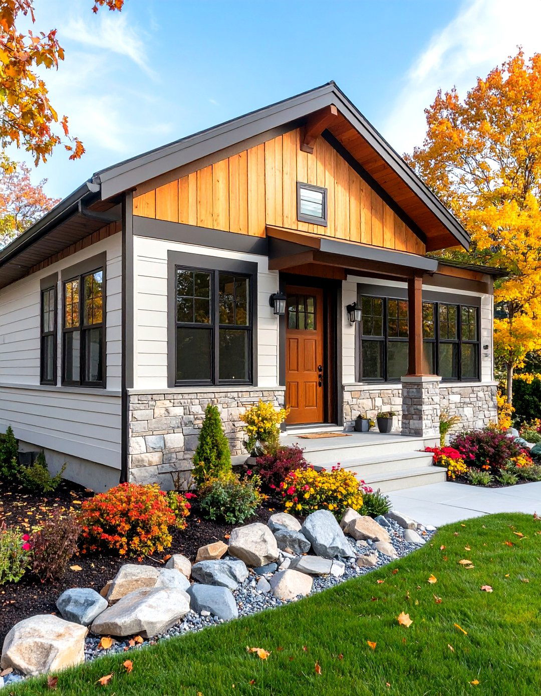 Mixed Cedar and Stone Mobile Home Siding Combination - 20 Mobile Home Siding Design Ideas