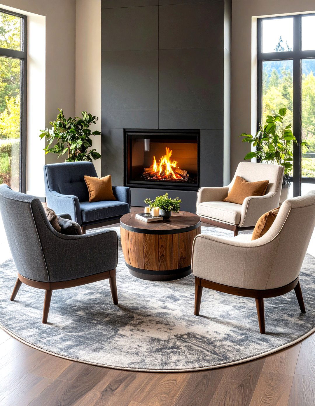 Mixed Chair Cluster Fireplace Seating Quartet - 20 Fireplace Seating Ideas
