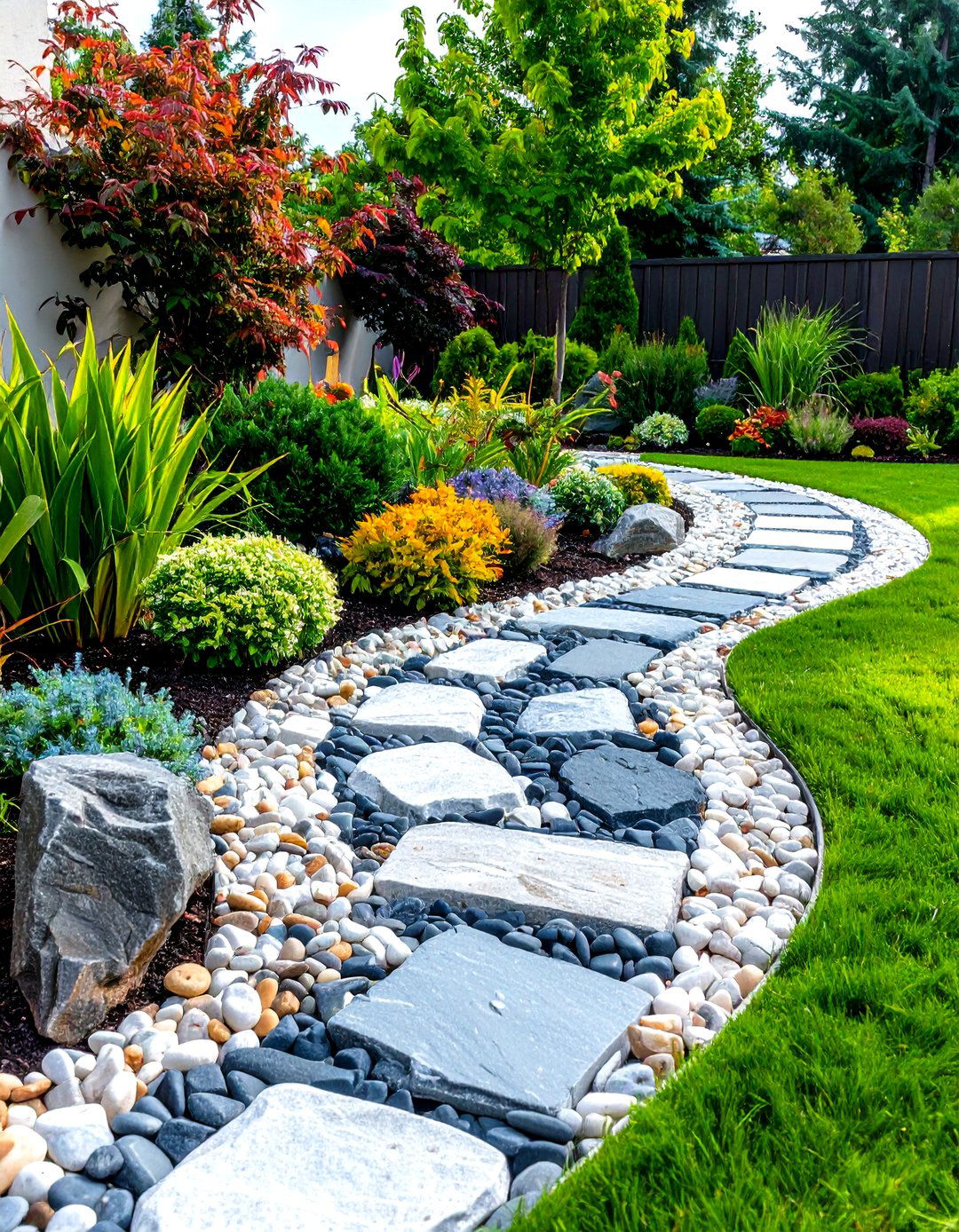 Mixed Color River Rock Edging Palette - 20 River Rock Edging Ideas