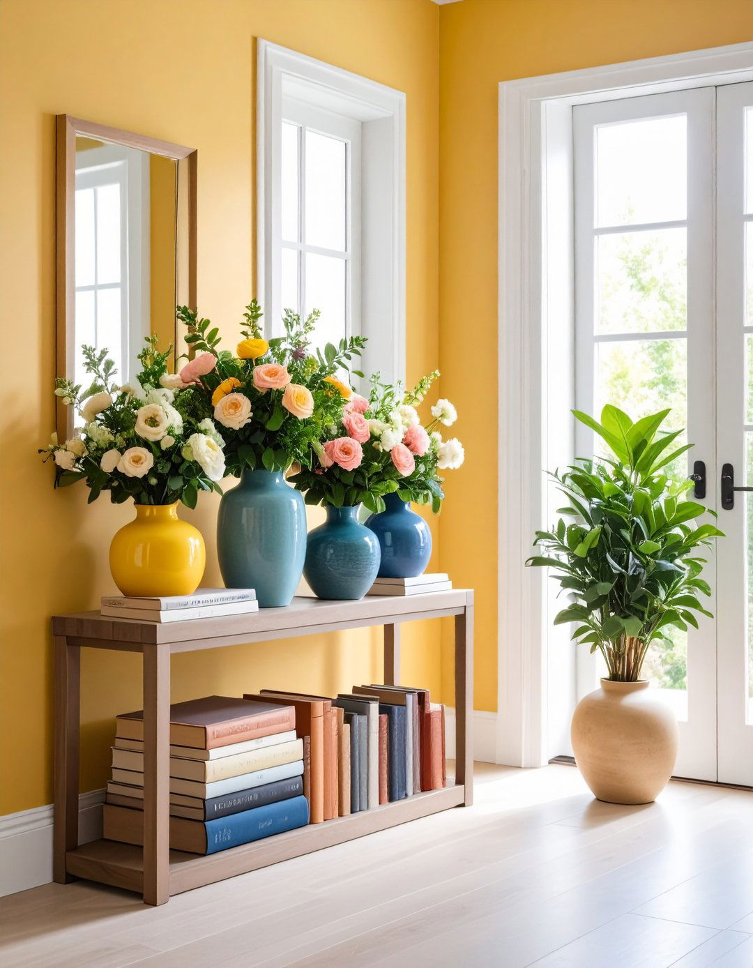 Mixed Height Dimensional Entryway Table Arrangement - 20 entryway table decor ideas