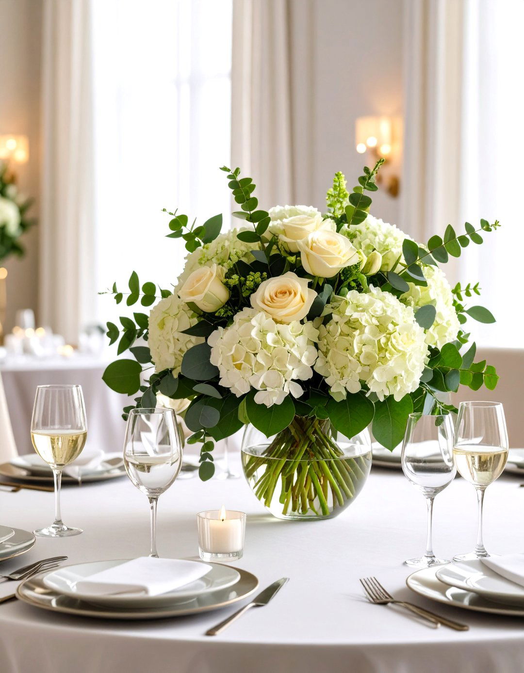 Mixed Hydrangea and Rose Elegant Centerpiece - 20 Hydrangea Centerpiece Ideas