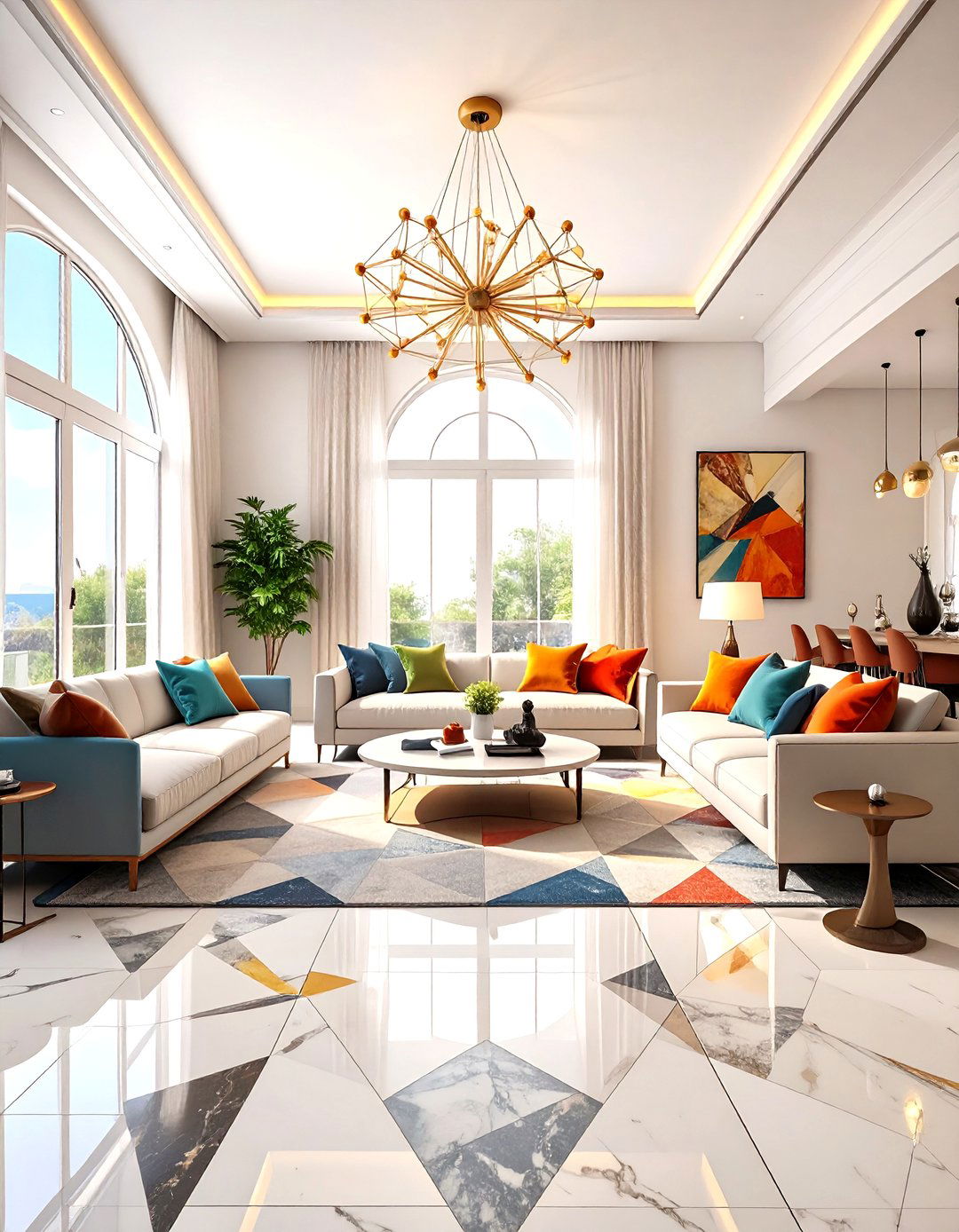 Mixed Marble Geometric Parquet - 20 Marble Floor Living Room Ideas