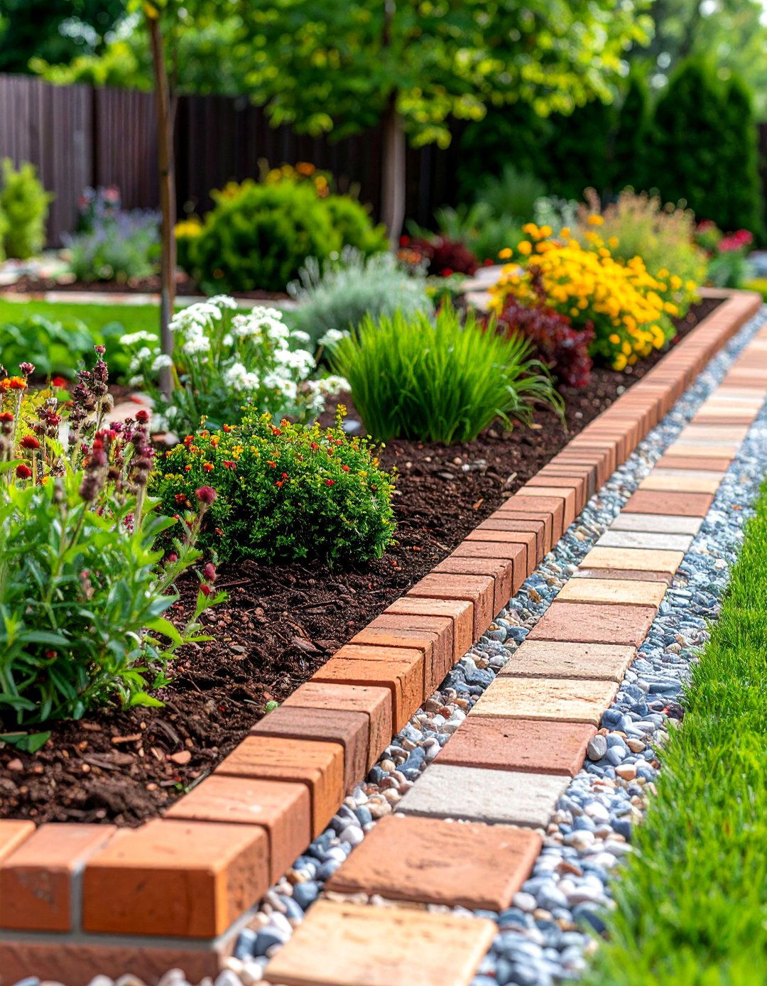 Mixed Material Brick and Gravel Edging - 20 Brick Edging Ideas