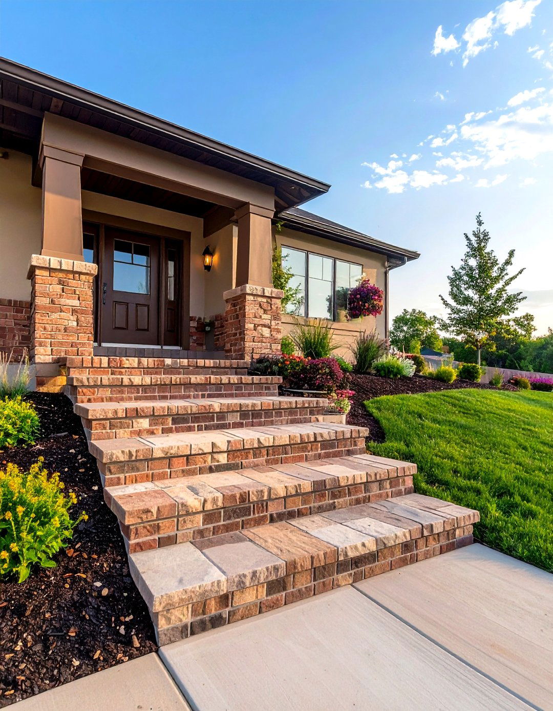 Mixed Material Brick and Stone Steps - 20 Brick Front Steps Design Ideas