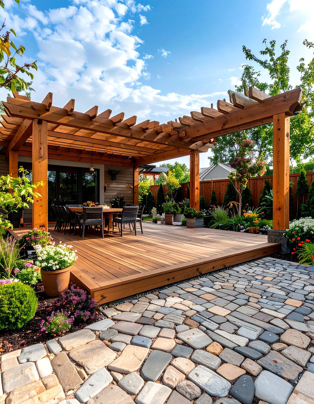 Mixed Material Cobblestone Patio - 20 cobblestone patio ideas