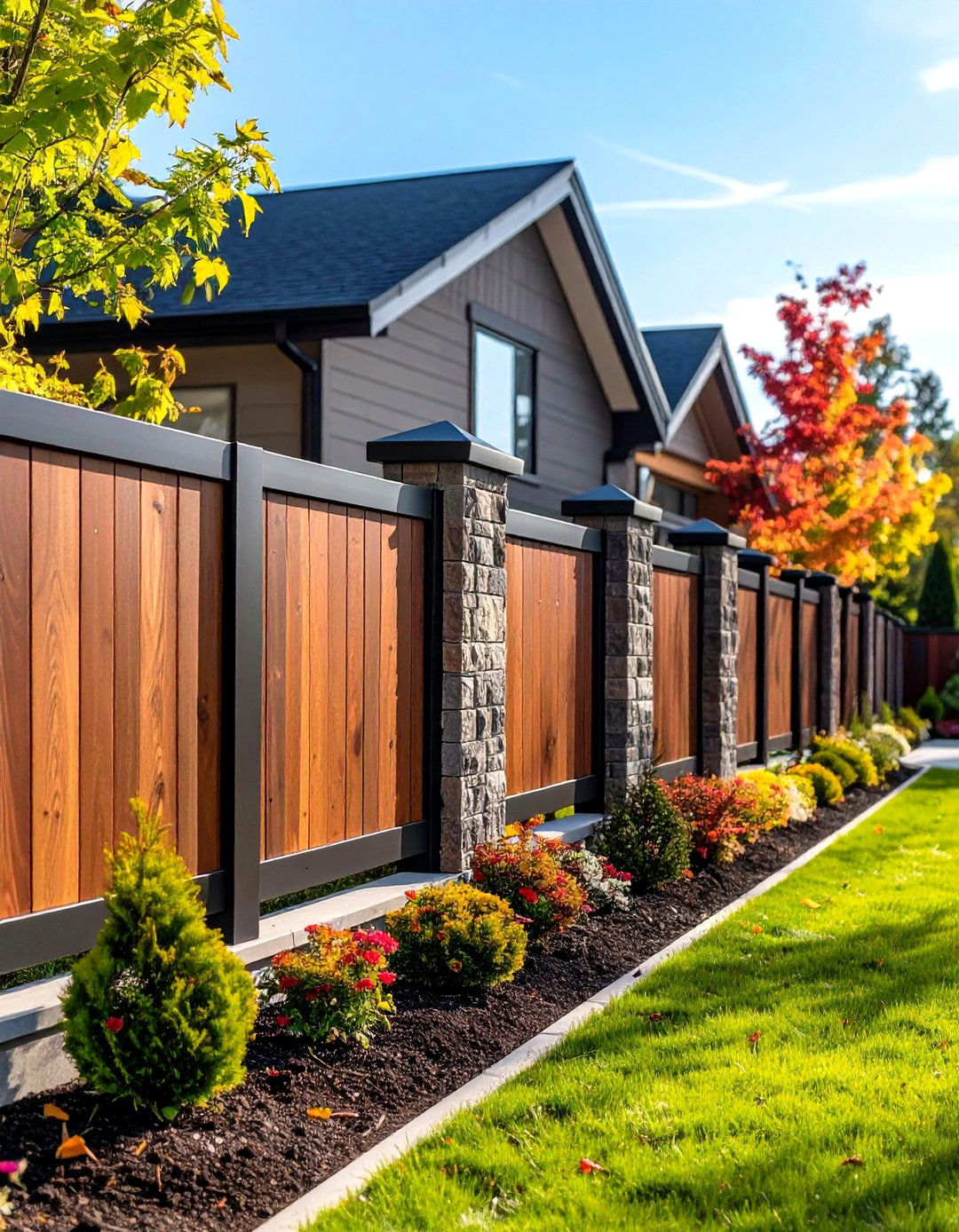 Mixed Material Corner Fence with Contemporary Flair - 20 Corner Fence Ideas