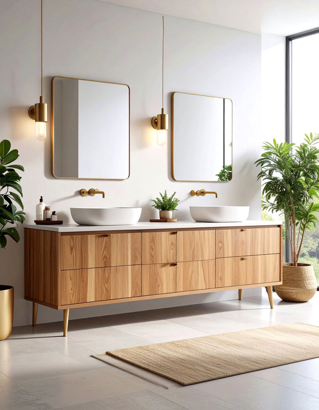 Mixed Material Double Vanity Blending Wood and Metal - 20 Double Vanity Bathroom Ideas