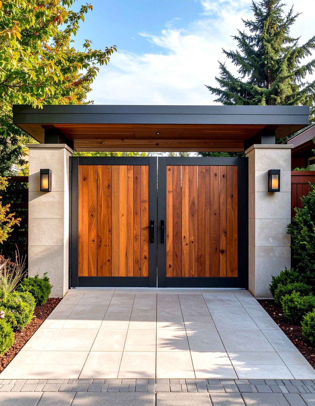 Mixed Material Front Gate Craftsmanship - 20 Front Gate Ideas