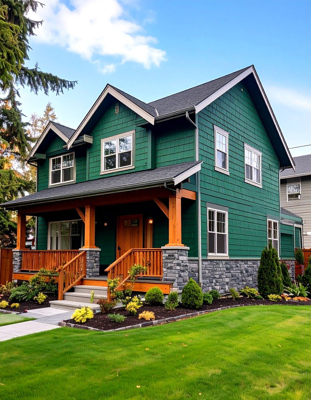 Mixed Material Green Brick Exterior with Timber - 20 Green Brick Exterior Home Ideas