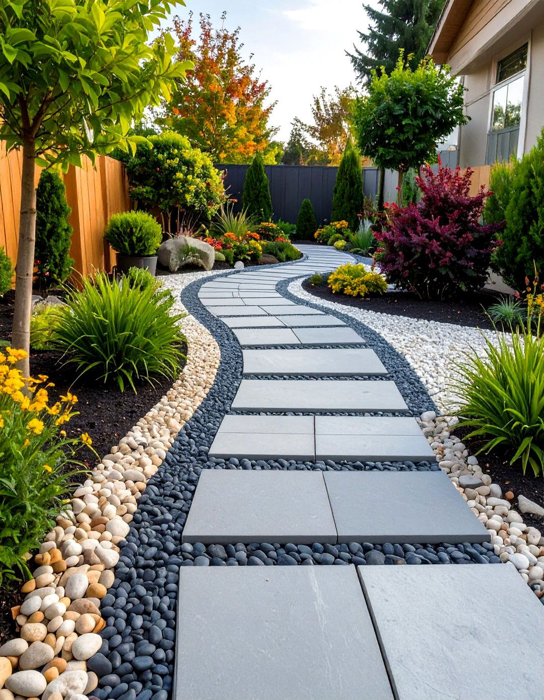 Mixed Material Infill Grey Paver Walkway - 20 Grey Paver Walkway Ideas