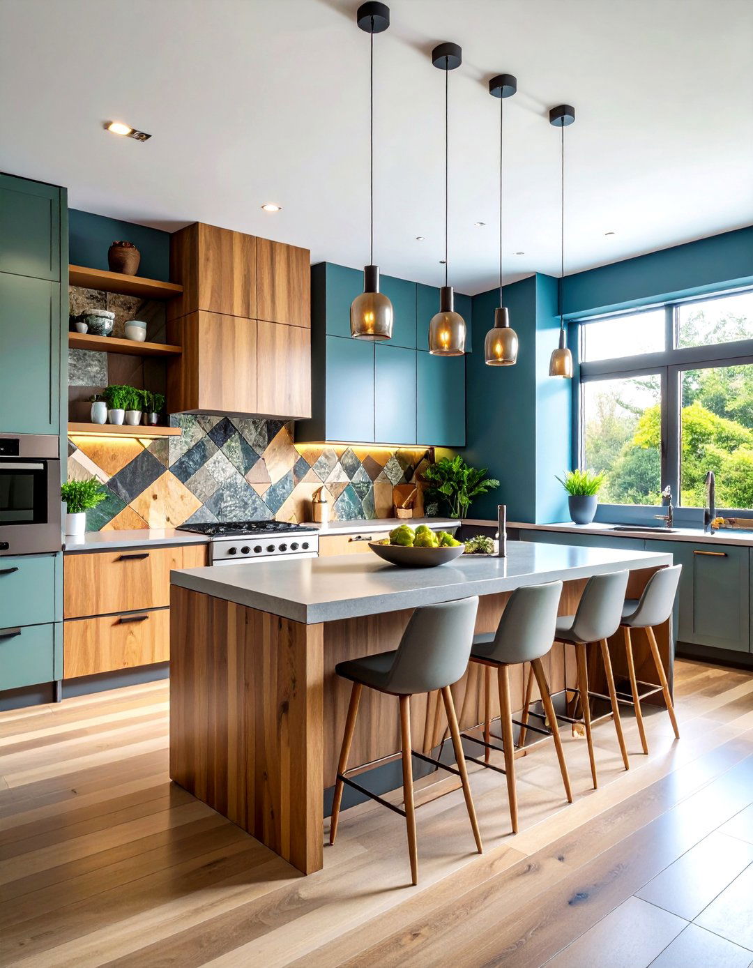 Mixed Material Kitchen Accent Wall with Eclectic Sophistication - 20 Kitchen Accent Wall Ideas