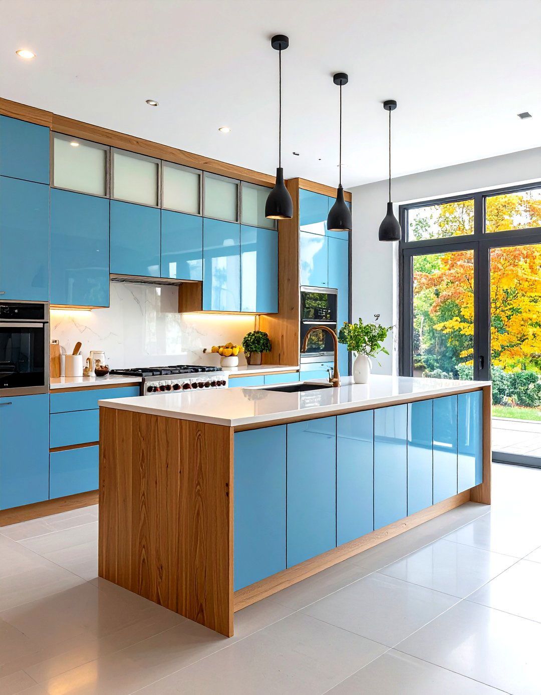 Mixed Material Kitchen Wainscoting with Glass Panel Inserts - 20 Kitchen Wainscoting Ideas
