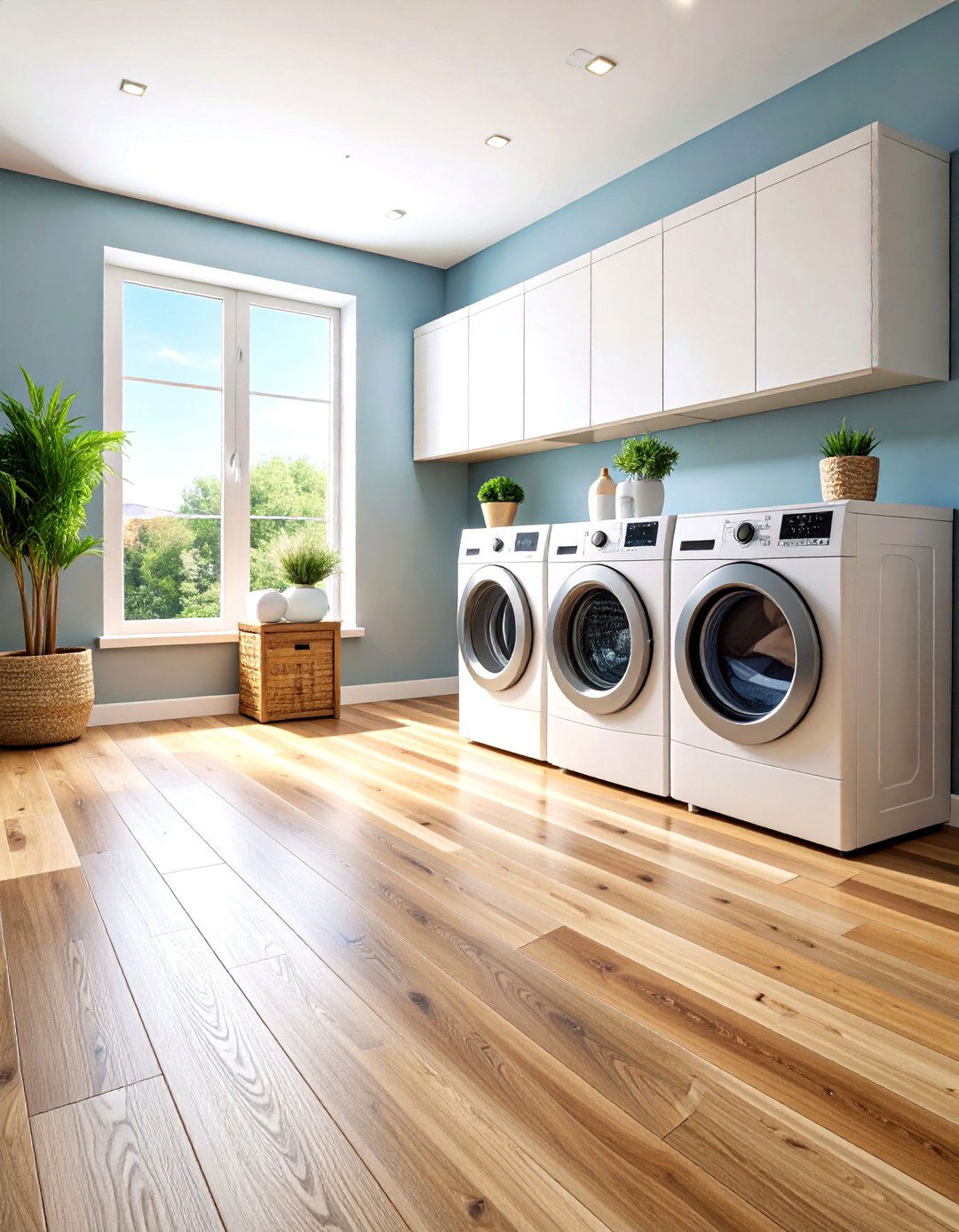 Mixed Material Laundry Room Floor with Transition Zones - 20 Laundry Room Floor Ideas
