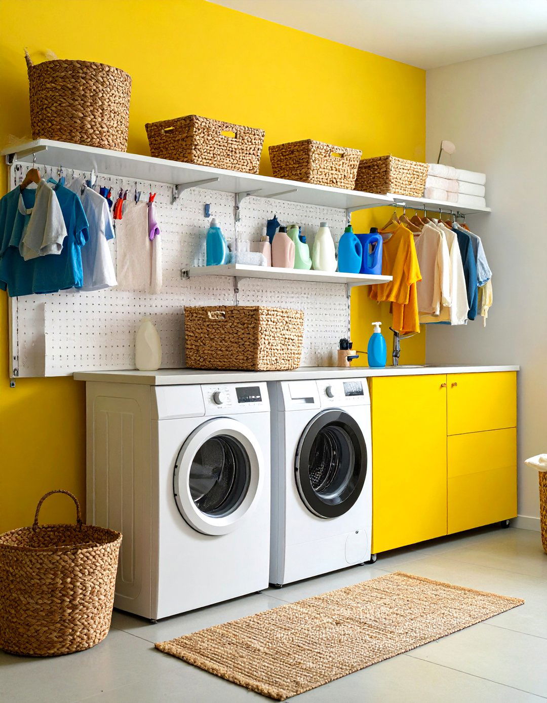 Mixed Material Laundry Room Shelving with Textural Contrast - 20 Laundry Room Shelving Ideas