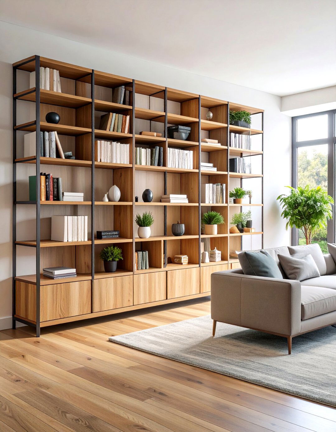 Mixed Material Living Room Bookshelf Design - 20 Living Room Bookshelf Ideas