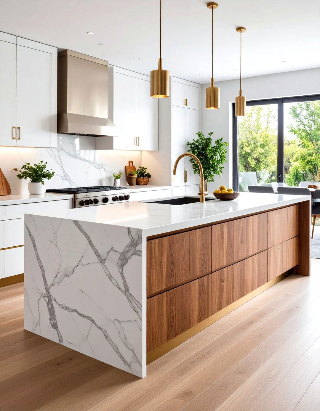 Mixed Material Marble and Wood Kitchen Island - 20 Marble Kitchen Island Ideas