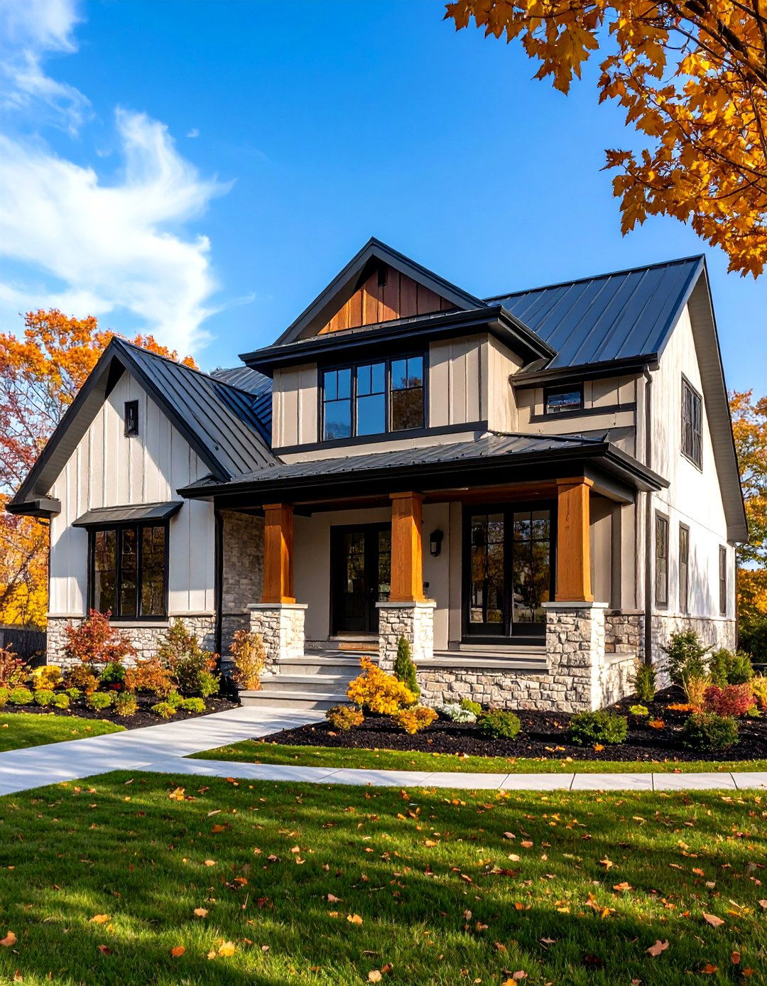 Mixed Material Modern Farmhouse Exterior with Shiplap and Brick - 20 Modern Farmhouse Exterior