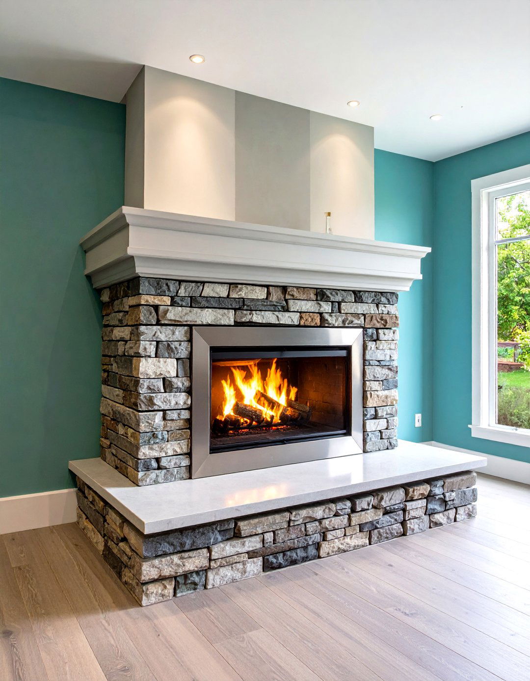 Mixed Material Mosaic Fireplace - 20 Floor to Ceiling Fireplace Ideas